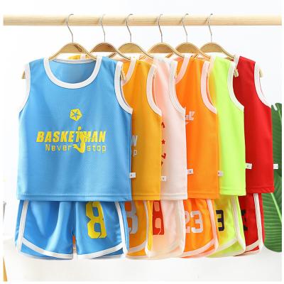 China Summer Breathable Wholesale Casual Sports Suit Clothes Basketball Kids Short Sleeve Shorts Set 2pcs Baby Breathable Clothing for sale