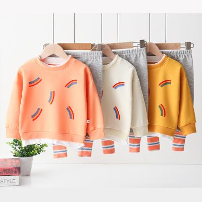 China Boys Girls Casual Anti-Wrinkle Costume Anti-Wrinkle Autumn Winter Children's Fashion Wear Sweater 2pcs Baby Outer Rainbow Print Clothes Set Wholesale for sale