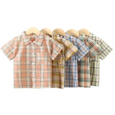 China 2021 Summer New Plaid Shirt Short Sleeve Breathable Tops Shirt Lapel Little Boy Clothes for sale