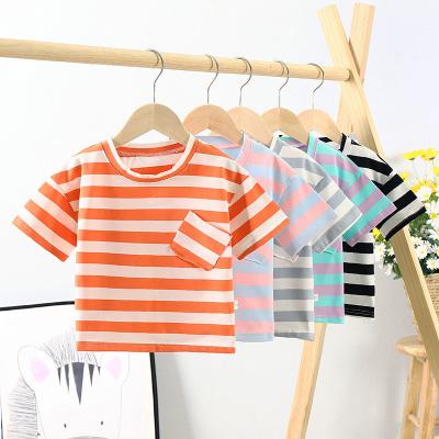 China Summer Short Cute Striped Cotton T-shirt Kids Single Sleeve Summer T-shirt Drop Shipping Top for sale