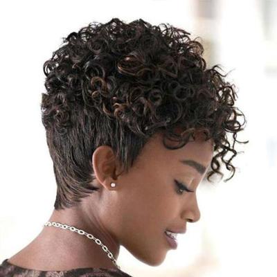 China African Afro Wave Ladies Short Curly Wig Headwear High Temperature Silk Chemical Fiber Full Wig Colored Highlight Wholesalers JP H for sale