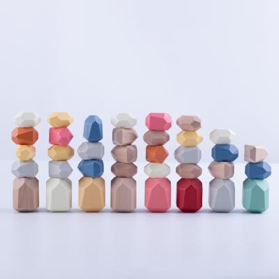 China 36pcs Educational Creative Toy 36pcs DIY Macaroon Row Building Brick Wooden Colorful Stacking Stone Balancing Building Blocks for sale