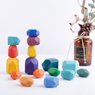 China DIY Row Building Brick Wooden Rainbow Toys Wooden Balance Blocks Colorful Stone Building Block Educational Toys Montessori Creative Toys for sale