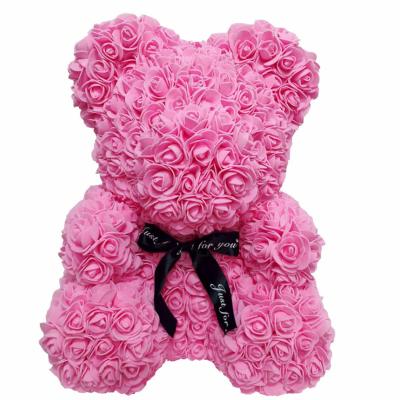 China Rose Bear Creative 25cm Rose Teddy Bear With Ribbon Bow For Valentine's Day Gifts for sale