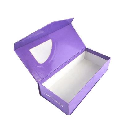 China Recycled Materials Paper Gift Box With Clear PVC Window Cardboard Fin Flip Rigid Paper Packaging For Hair Extension Packaging for sale