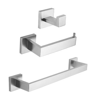 China 3 Pieces Modern Hotel Washroom Nickel Stainless Steel Adhesive Brushed Bathroom Accessories Set for sale