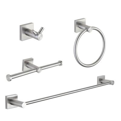 China Sustainable 4-Piece Square Design Brushed Nickel Wall Mounted Bathroom Hardware Accessory Set for sale