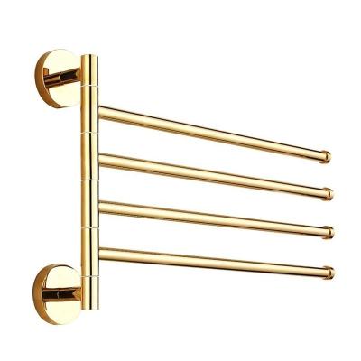 China With Hook 4-Arm Gold Bathroom Towel Rack Hanger Rack Organizer Wall-Mounted Stainless Steel Swivel Towel Rack for sale