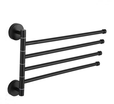 China With Hook 4-Arm Matte Black Bathroom Towel Rack Hanger Rack Organizer Wall-Mounted Stainless Steel Swivel Bars for sale