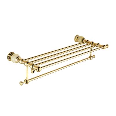 China Heater Gold Polished Luxury Bathroom Accessory Set Towel Racks Double Deck Towel Rack for sale