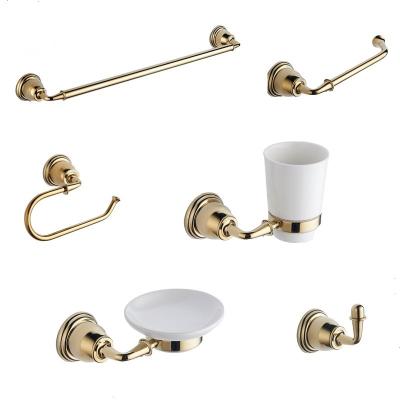 China New Design Eco-friendly Brass Gold Bathroom Hardware Set Accessories Polish Bath 6 Pieces for sale