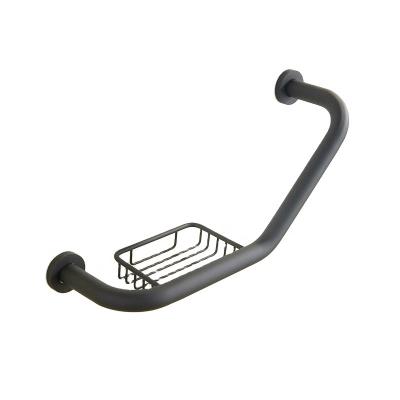 China Eco-friendly Wall Mounted Rubber Painting Stainless Steel Matt Black Safety Grab Bar With Basket for sale