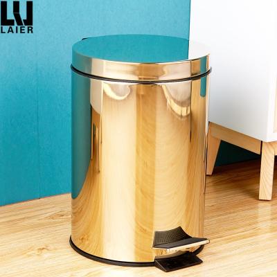 China 3L 5L 8L 12L Sustainable Foot Pedal Round Step Trash Can Polished 201 Stainless Steel Waste Bin for sale