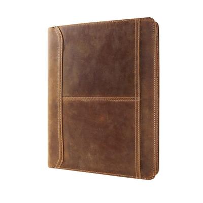 China Office and School Brown PU Leather Business Folder Padfolio Executive Padfolio Organizer or Gift for Business Folder Zippered Sleeve for iPad for sale