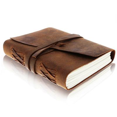 China Handmade Leather Lined Genuine Leather Tied Daily Notebook Hardcover Journal Notebook for Men and Women Lined Paper for sale