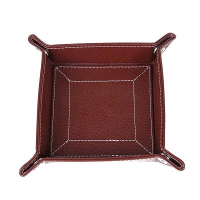 China Storage Viable Desk Foldable Tray For Phone Key PU Tote Travel Key Wallet Creative Leather Coin Tray New for sale