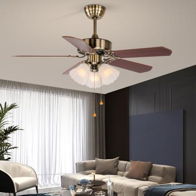 China Modern European Luxury Decorative Energy Saving Blade Pull 220V Solid Wood Ceiling Fan With Light for sale