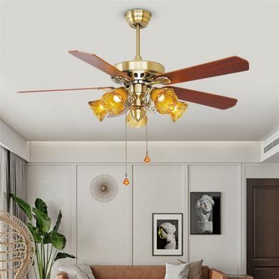 China Energy Saving 5 Blade Metal Lamp Ceiling Fan With Lights Luxury European Light Pull for sale