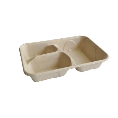 China CLASSIC Factory 100% Biodegradable Disposable Bagasse Food Tray 3 Compartment Disposable Serving Food Tray With Lid for sale