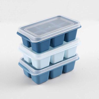 China Viable Square Ice Cube Tray Silicone Ice Cube Mold and Large Plastic Ice Box 6 Cavities with Easy Lid Release for sale