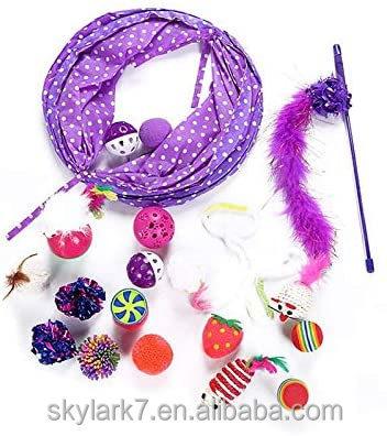 China Stocked Cat Tunnel Purple Cat Interactive Toys Mouse Sisal 17pcs Set Toys Pack Cat Toy 2021 for sale