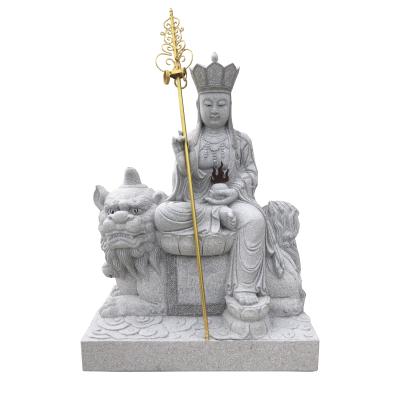 China Traditional Hand Carved Ground Granite King Bodhisattva Sculpture Tibetan Temple Square Stone Ornaments for sale