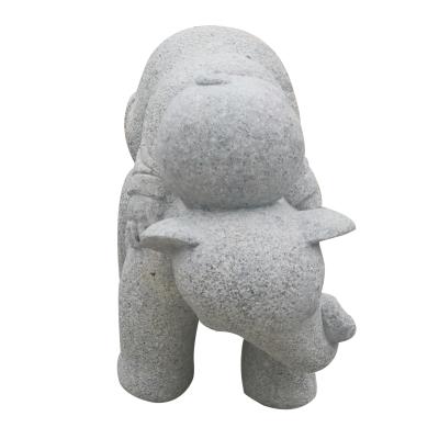 China Small Chinese Monk Stone Carving Boy and Elephant Yard Stone Ornaments for sale