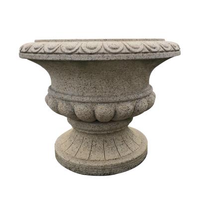 China Contemporary Yellow Stone Granite Flower Pot Rust Flower Pot Stone Carving Stone Carving Garden Landscape Vase Decoration for sale