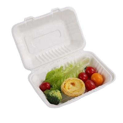 China Biodegradable Traditional Bagasse Lunch Box Biodegradable Sugar Cane Food Container 9 Inch X 6 Inch Clamshell Box for sale