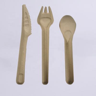 China Biodegradable Disposable 100% Sugarcane Bagasse Cultery Paper Cutter Fork Spoon for sale