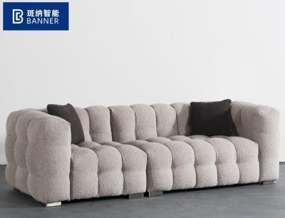 China BN Puff Cotton Milk Oil Style Furniture Fabric Sofa Chair Nordic Lamb Wool Straight Row Three Seat Soft Sofa for sale