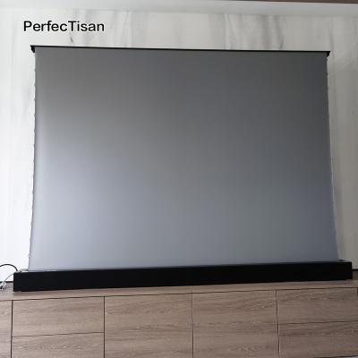 China PerfecTisan Electric 120 Inch Long Throw Electric Floor Projection Screen Rising Ambient Light Rejecting Screen With Remote Control for sale