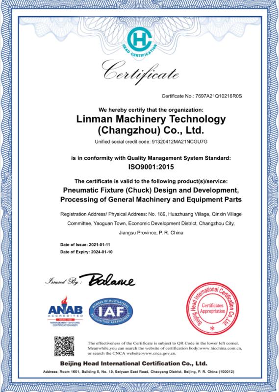 ISO9001 - Lingman Machinery Technology (changzhou) Co., Ltd.