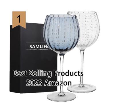 China Wine Glasses Set Samlife Wholesale Luxury Custom Long Stem Colored Crystal Ribbed Wine Glasses Set For Wedding for sale