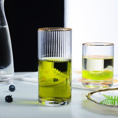 China Wholesale Samlife Glass Tumblers Crystal Vertical Striped Glass Tumblers Clear Handmade With Gold Rim for sale