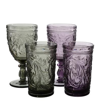 China Vintage Colored Samlife Wholesale Custom Colored Luxury Embossed Red Wine Glass Wine Glasses For Wedding for sale