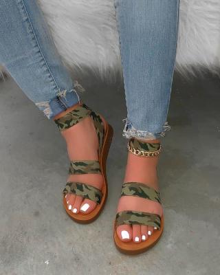 China PDEP 2021 New Style Flat Snake Printing Sandals Slippers Shoes Flat Sandals Beach Women for sale