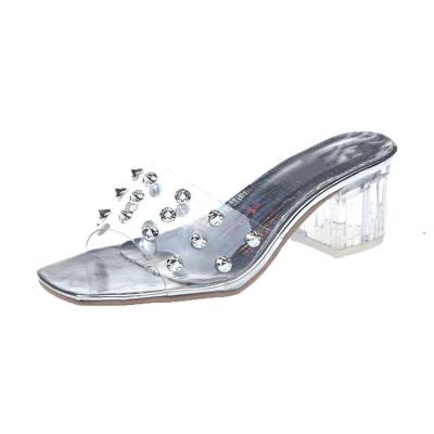 China 2020 Steel Toe Fashion Summer Cheap Sandals For Ladies Rhinestones Women Pumps 6cm High Heels Ladies Shoes for sale