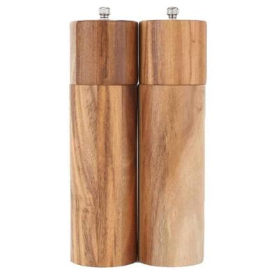 China Sustainable Environmental Friendly Two Piece Premium Set Cylinder Shape Natural Wooden Salt And Pepper Grinder for sale