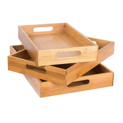 China Customized Serveware Shende Square 3ps Small Wooden Bamboo Fruit Breakfast Restaurant Serving Tray with Handles for sale