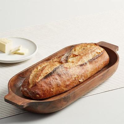 China Long Raw Natural Disposable Rustic Acacia Wood Bread Serving Dough Bowl for sale