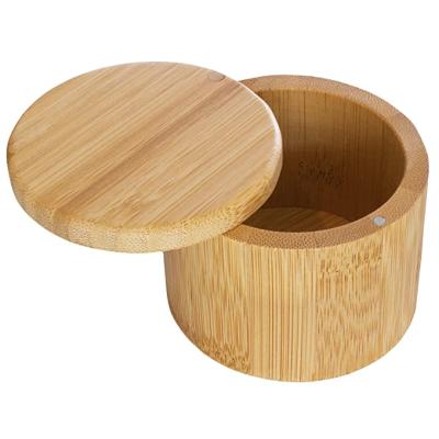 China Sustainable customized otally 3 tier round stacking container wooden salt bamboo spice box for sale