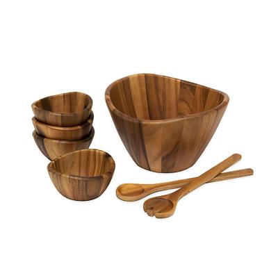 China Large Heat Proof Handmade Antique Acacia Eco Friendly Vegetable Fruit Salad Wooden Mixing Bowls Fruit Bowls for sale