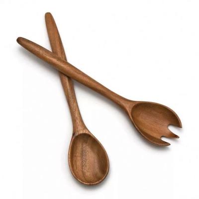 China Sustainable Rustic Salad Marble Serving Spoons Honey Bamboo Wood Vintage Black Wooden Coffee Spoon Fork and Spoon for sale