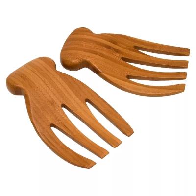 China Sustainable Customized Personalized Fruit Salad Tools Mixing Claw Server Set Bamboo Salad Hand for sale