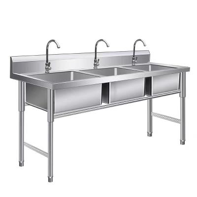 China With Faucet Single / Double Split Stainless Steel Metallic Industrial Kitchen Sink For Restaurants for sale