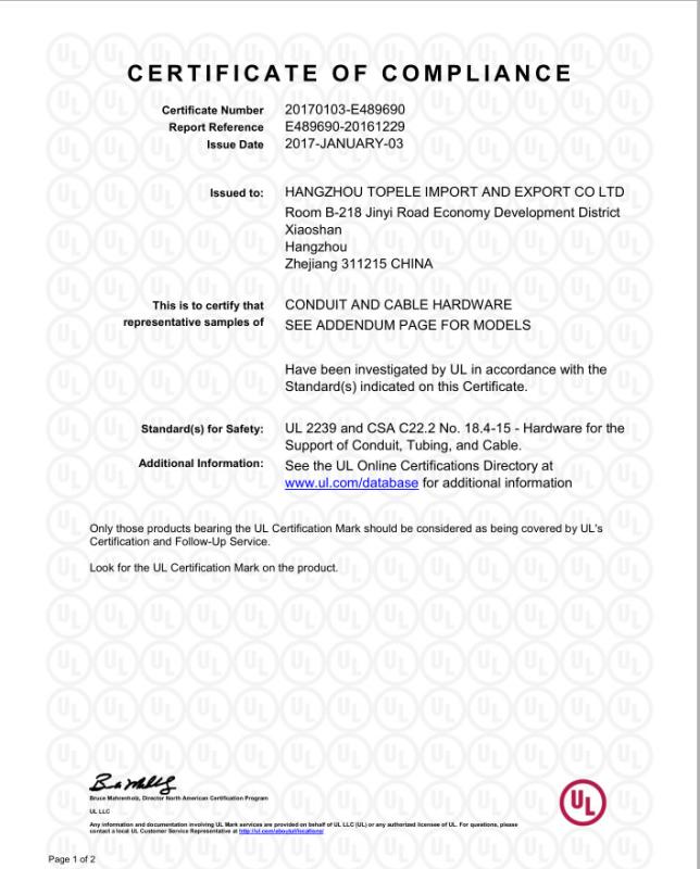 UL CERTIFICATE - TOPELE ENTERPRISE CO.,LTD