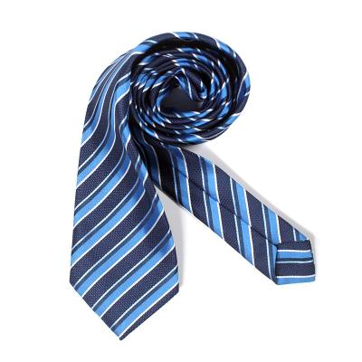 China Casual Pattern Custom Jacquard Woven Stripe Neck Ties Male Microfiber Polyester Tie for sale