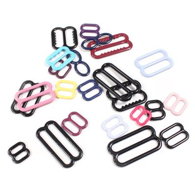 China Durable Underwear Accessories Bra Buckles Adjuster Nylon Coated Nickel Coated Bra Iron Free Rings And Sliders for sale