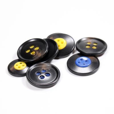 China Viable Customized Recycled Plastic Buttons 4 Holes Flatback Imitated Horn Urea Resin Button For Blazer Overcoat Uniform Shirts for sale